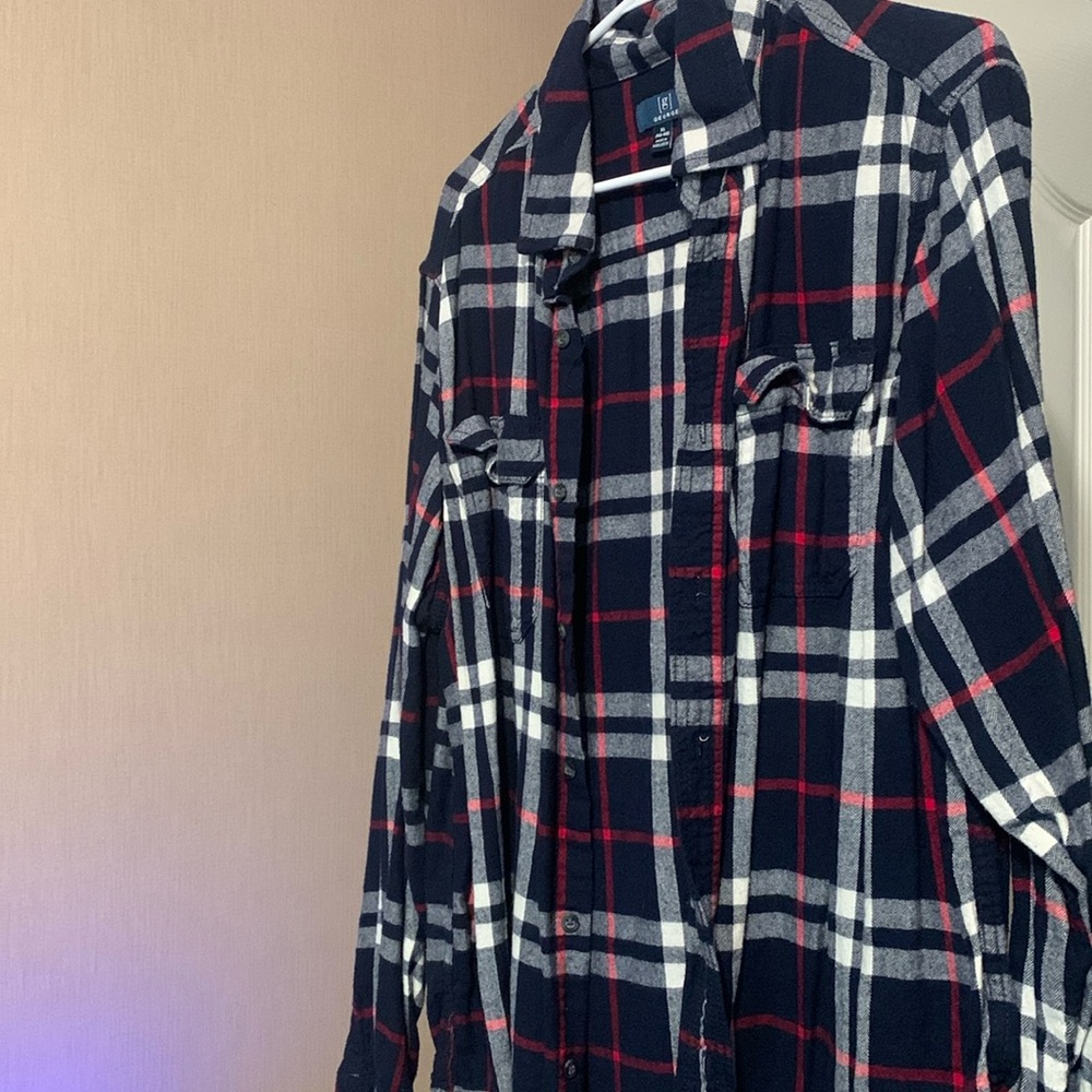 Blue, white, and red flannel